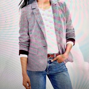 LOFT Herringbone Knit Blazer - Grey - size 4